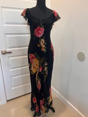Dress Barn Black Maxi Dress with Pink & Yellow Floral Print